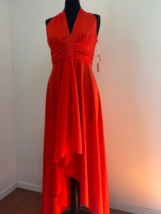 Vintage Dresses & Skirts - Vintage Orange Halter Maxi Dress with Draped Waist - ILGWU union tag